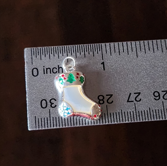 Christmas Stocking Tree MOP 925 Sterling Silver Pendant Charm Enamel Snowflake ❄ - Picture 10 of 14
